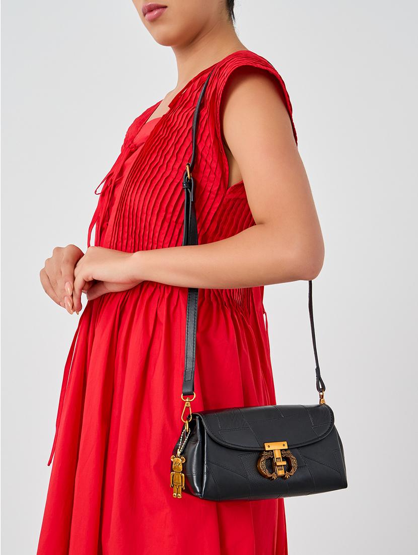 women black pu textured sling bag - 21971468 -  Standard Image - 1