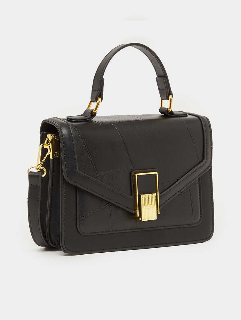 women black pu structured satchel handbag - 21971470 - Standard Image - 1