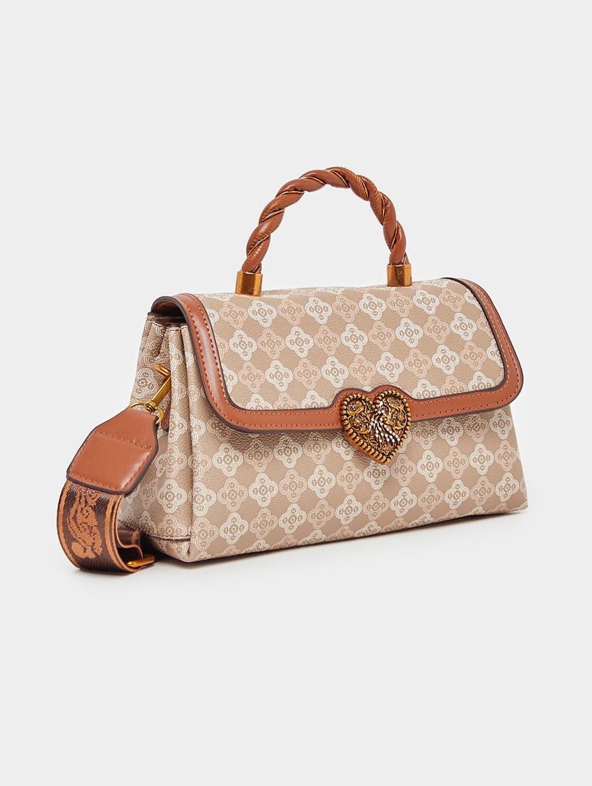 women printed beige pu structured handbag - 21971471 -  Standard Image - 1