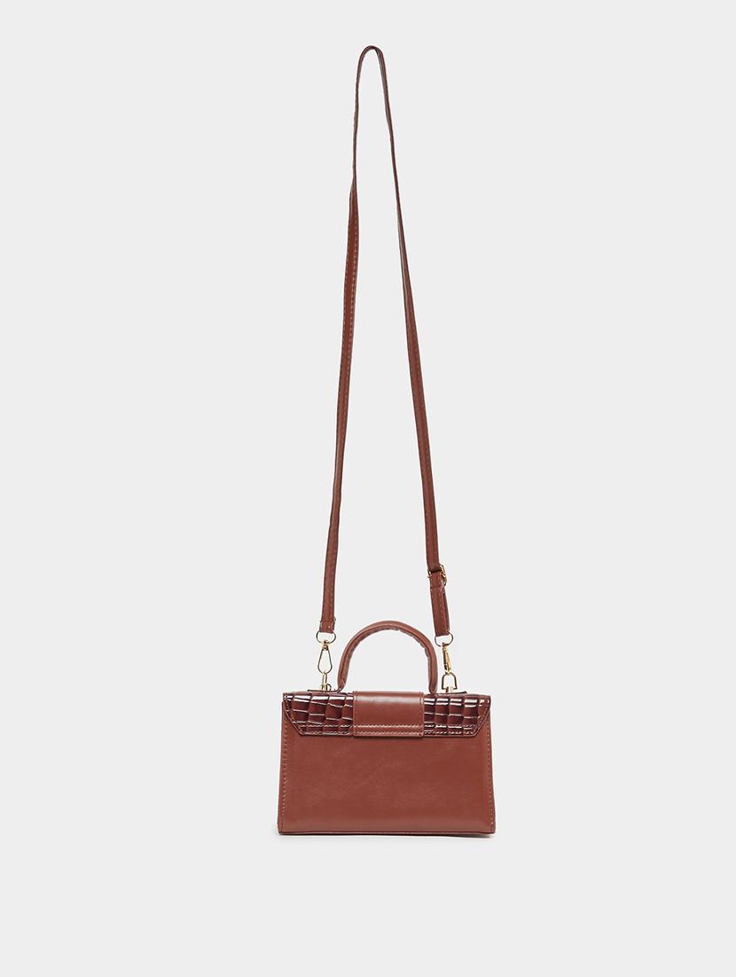 women textured brown pu structured handbag - 21971473 - Standard Image - 4