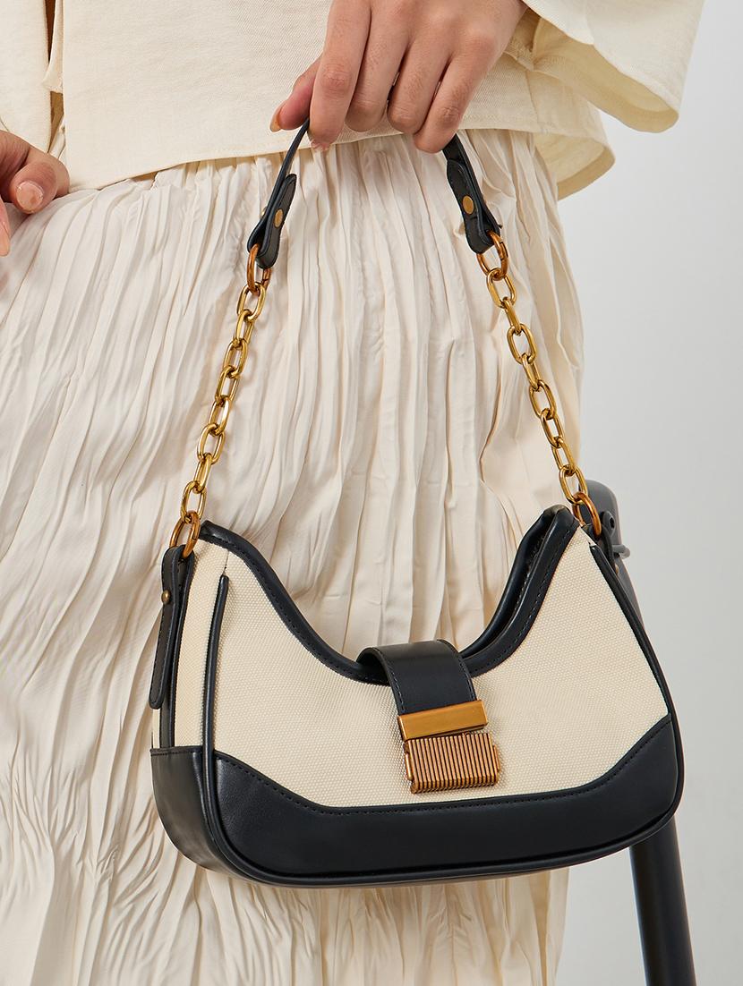 colorblocked pu handbag with chain detail - 21971477 -  Standard Image - 1