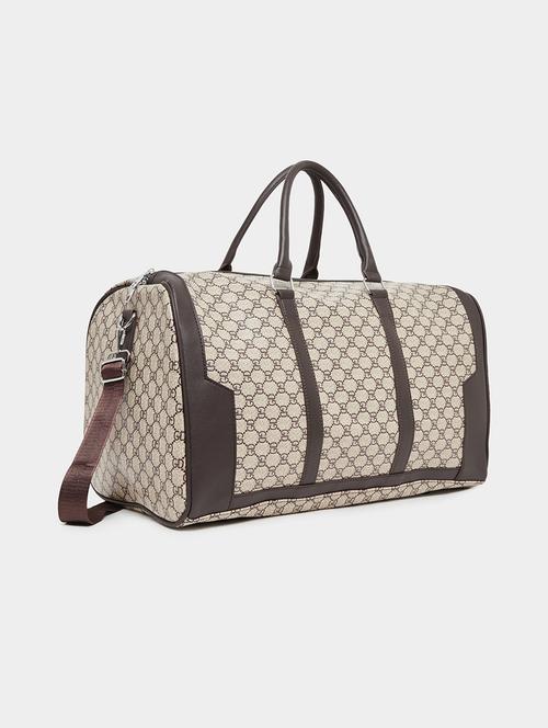 printed brown synthetic leather duffle bag - 21971480 - Standard Image - 0