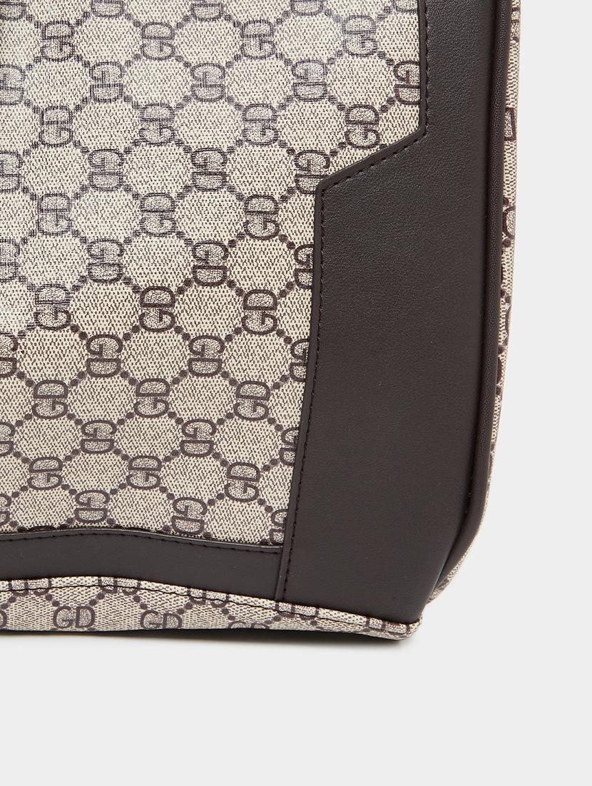 printed brown synthetic leather duffle bag - 21971480 - Standard Image - 4