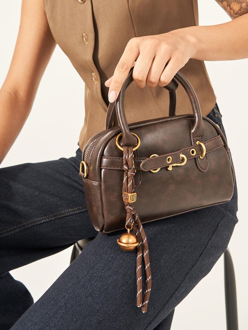 brown textured belt lock detail handbag - 21971486 -  Standard Image - 1