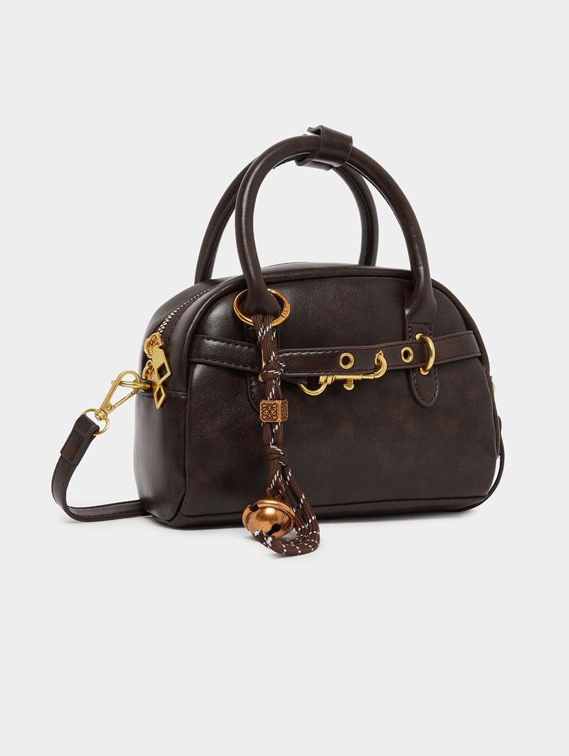 brown textured belt lock detail handbag - 21971486 - Standard Image - 4