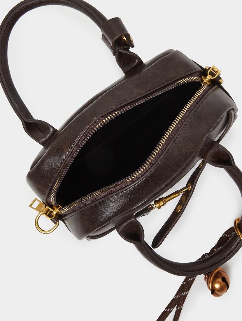brown textured belt lock detail handbag - 21971486 - Standard Image - 6