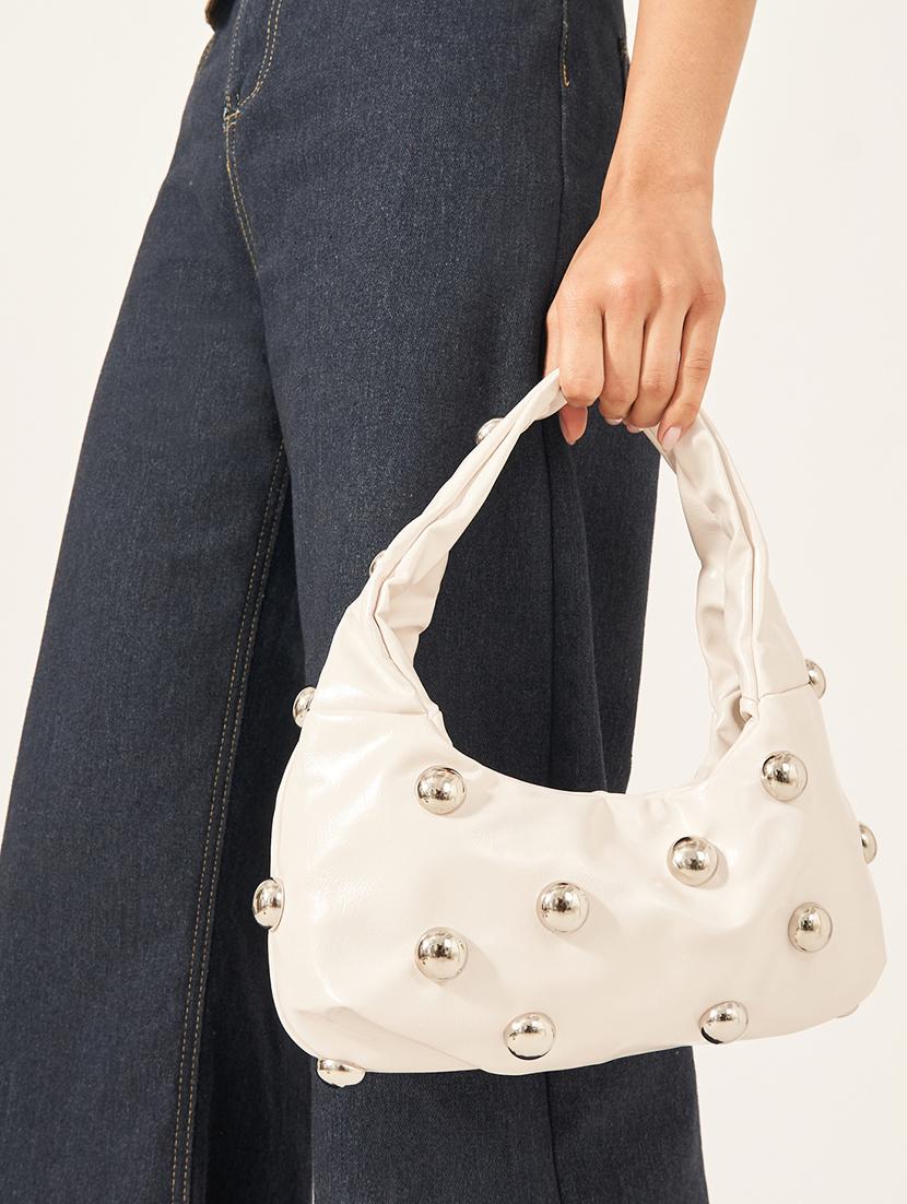 white pu handbag with embellishments - 21971489 -  Standard Image - 1