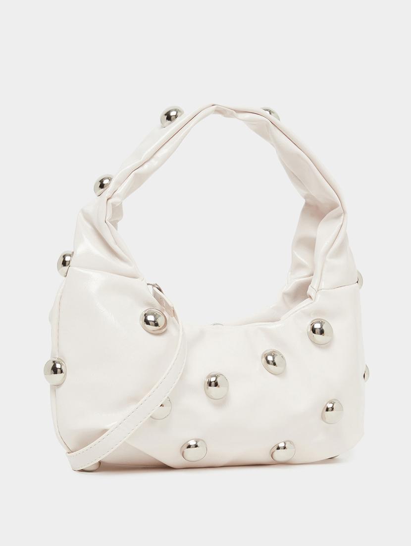 white pu handbag with embellishments - 21971489 - Standard Image - 4