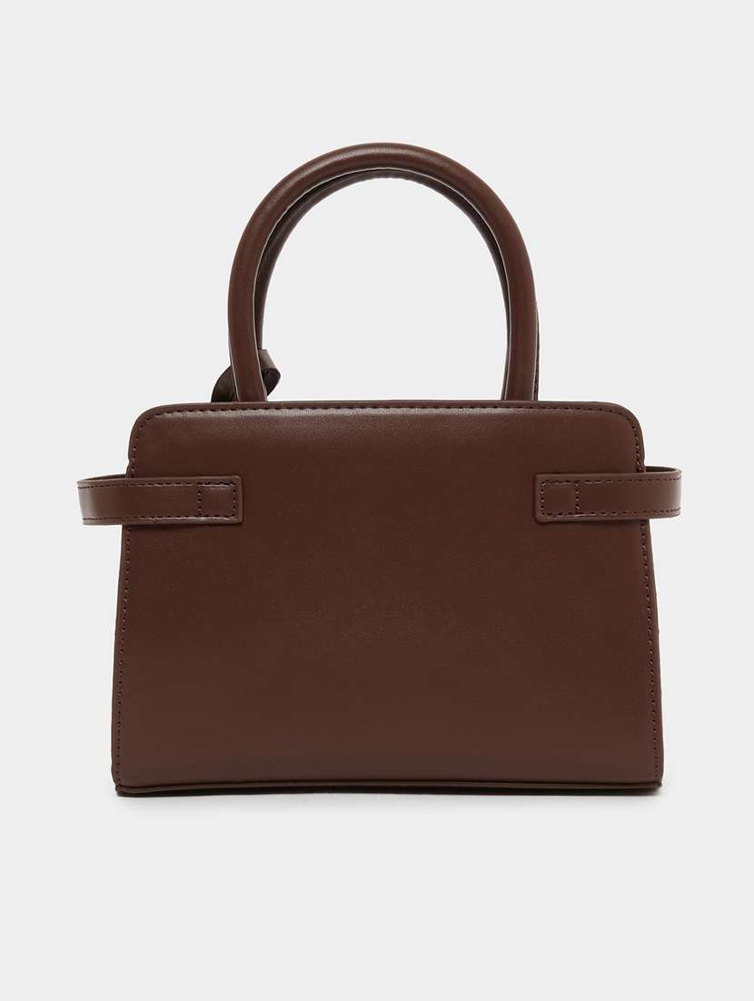 solid brown pu leather handbag - 21971490 - Standard Image - 4