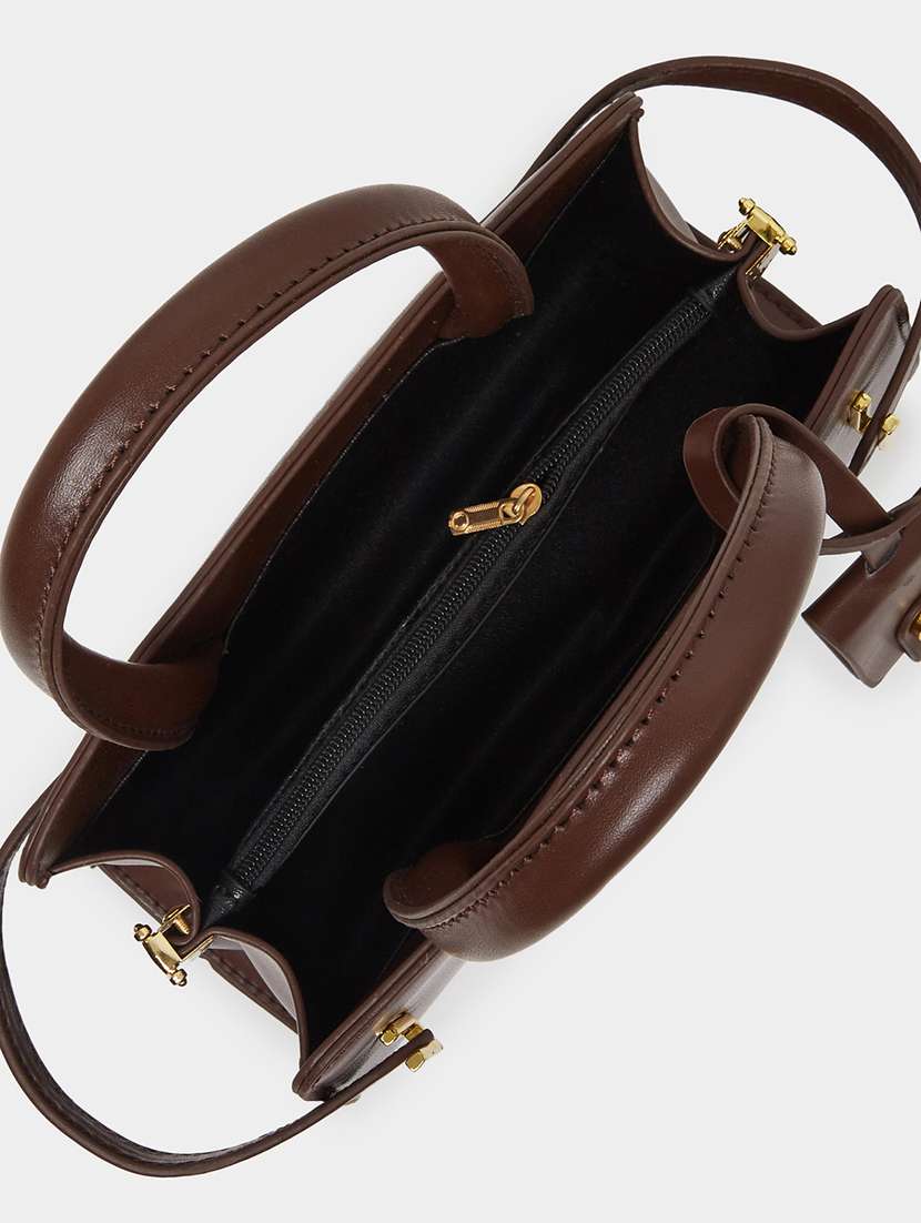 solid brown pu leather handbag - 21971490 - Standard Image - 6