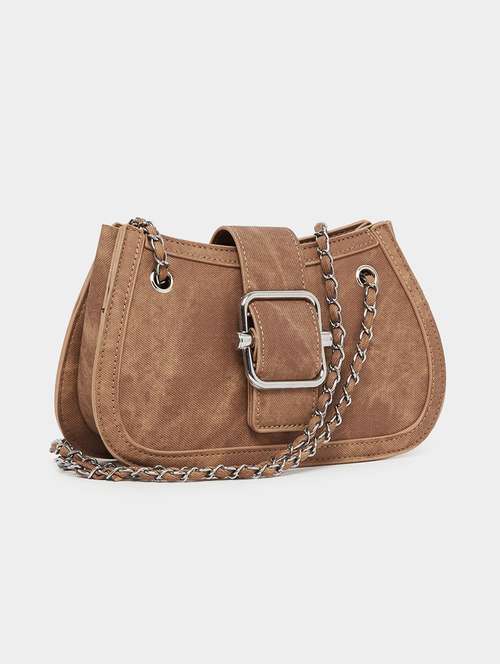 brown solid buckle flap hnadbag - 21971492 - Standard Image - 0