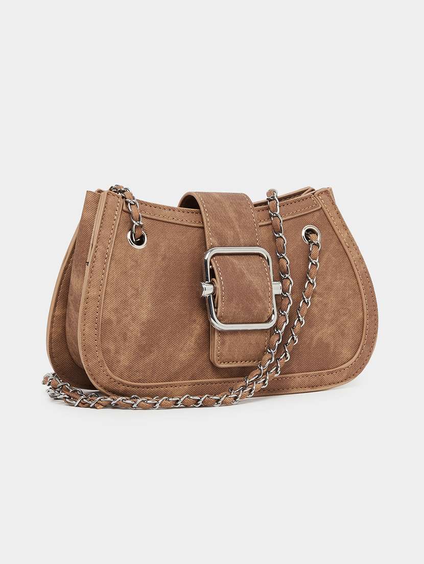 brown solid buckle flap hnadbag - 21971492 - Zoom Image - 0
