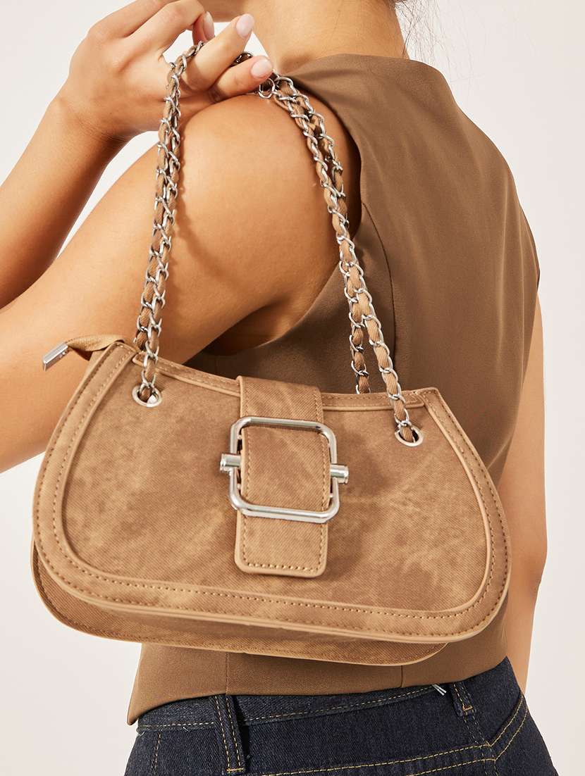 brown solid buckle flap hnadbag - 21971492 - Standard Image - 1