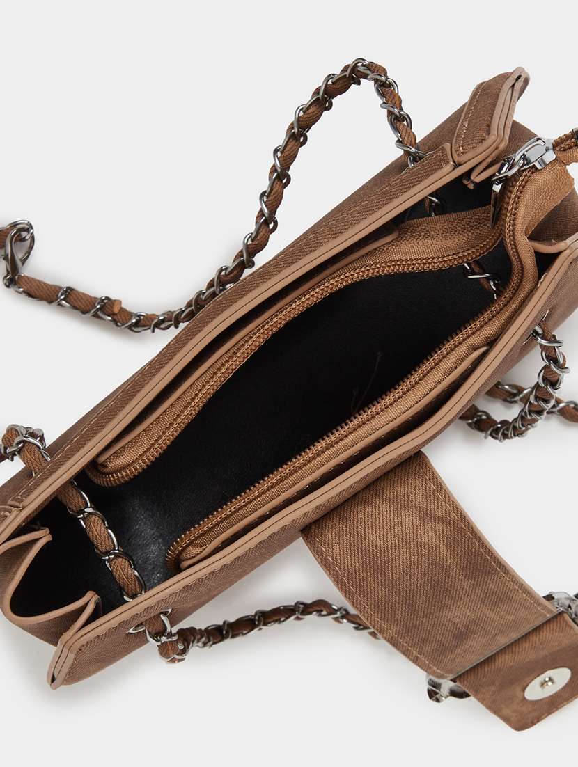 brown solid buckle flap hnadbag - 21971492 - Standard Image - 6