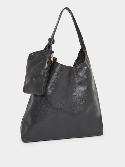 black pu textured shoulder bag with pouch - 21971493 -  Standard Image - 0