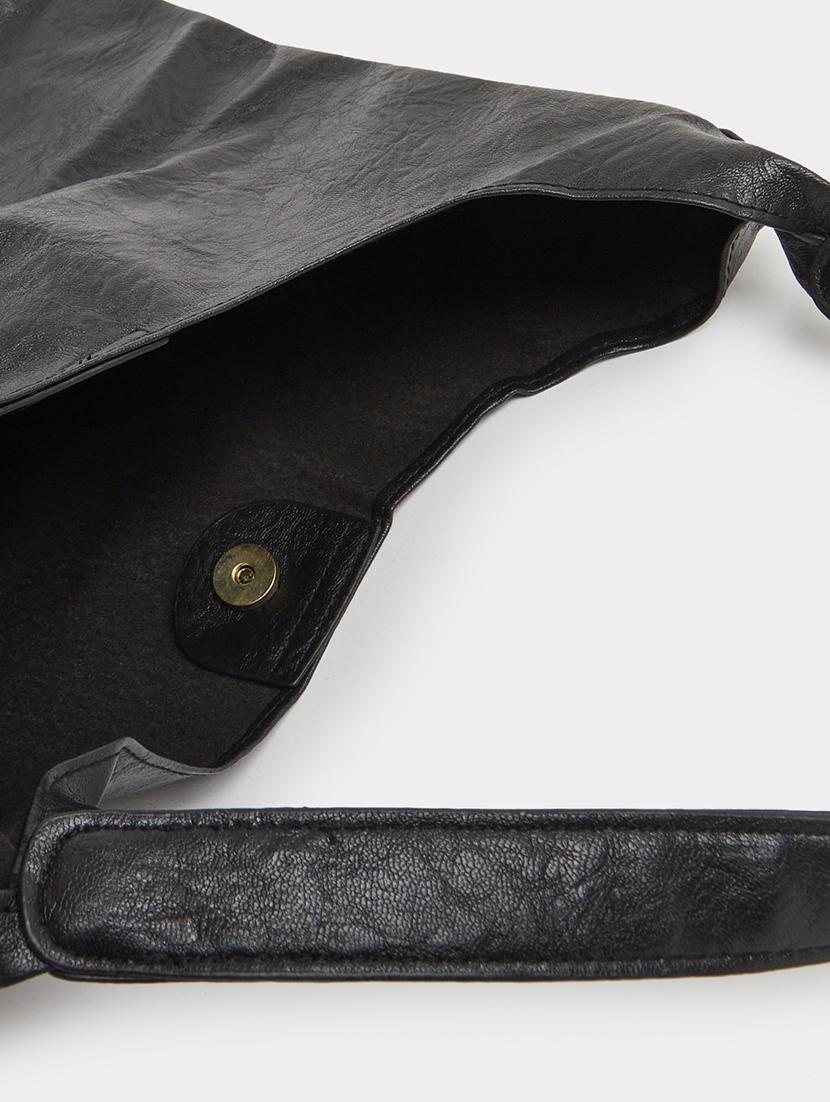 black pu textured shoulder bag with pouch - 21971493 - Standard Image - 6