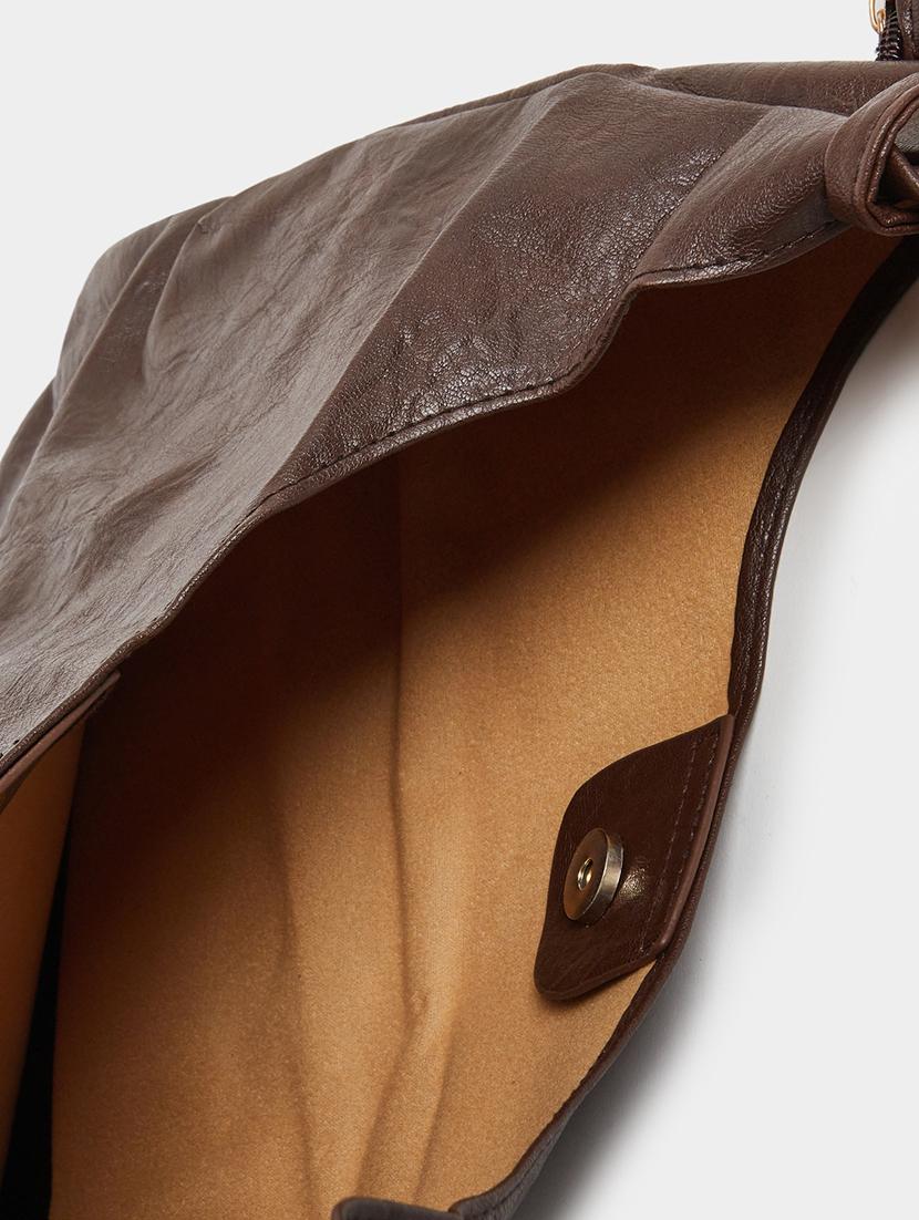 brown textured pu shoulder bag with pouch - 21971494 - Standard Image - 6