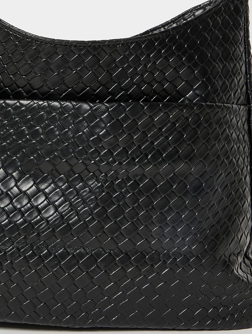 black textured shoulder bag with pockets - 21971495 - Standard Image - 6