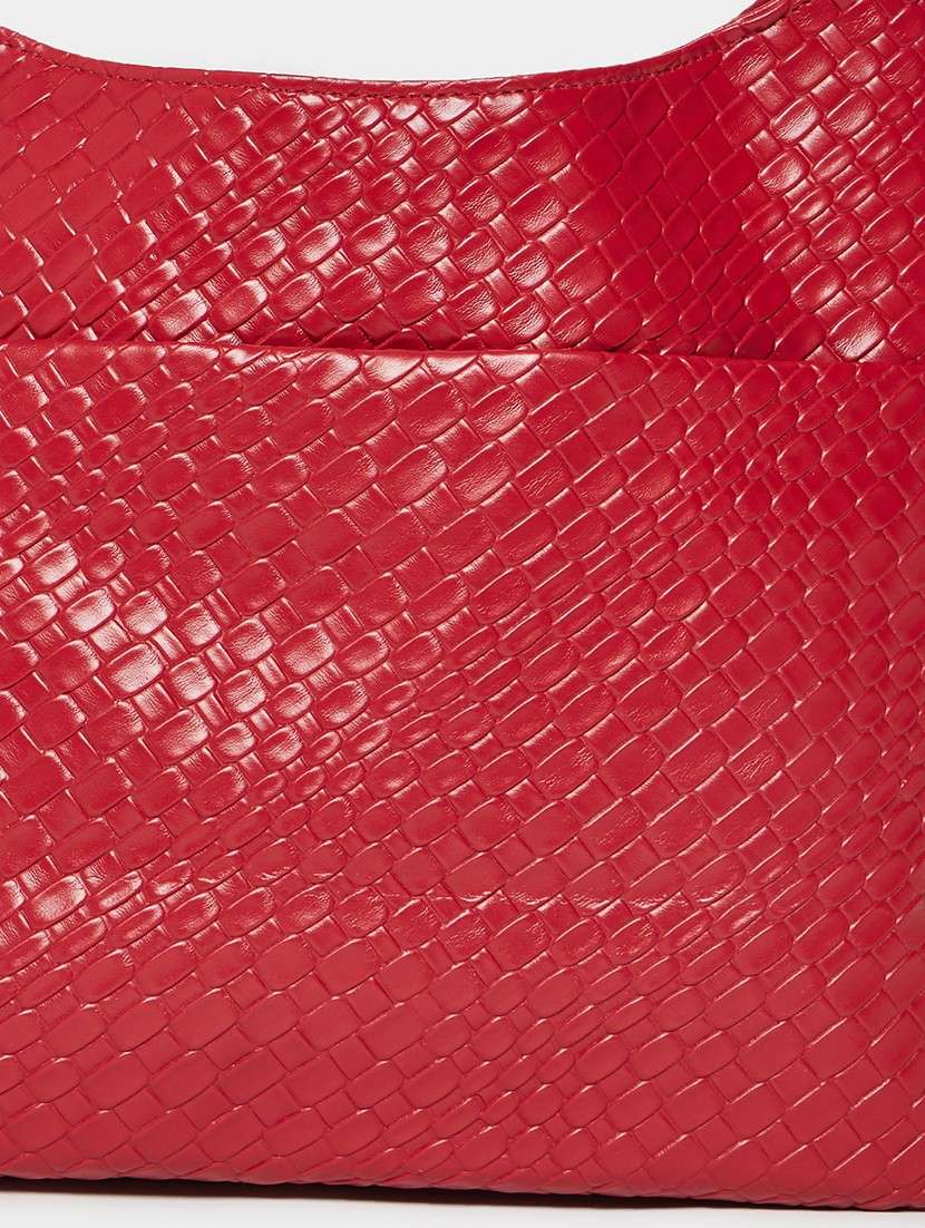 Red Woven Textured Pu Shoulder Bag