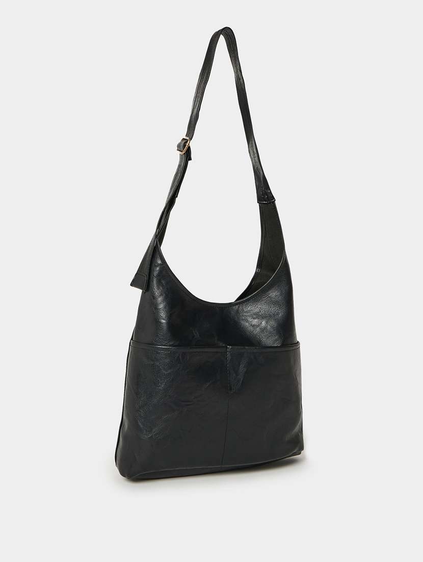 textured black pu leather shoulder bag - 21971498 - Zoom Image - 0
