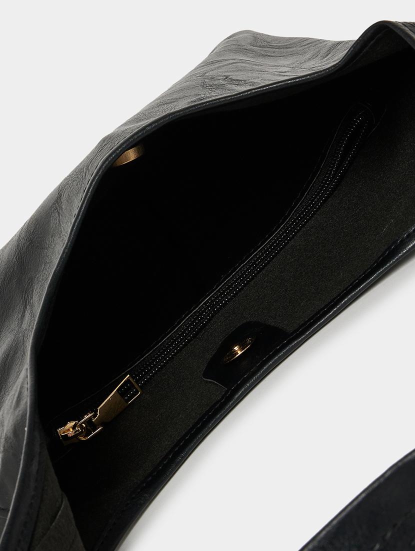 textured black pu leather shoulder bag - 21971498 - Standard Image - 6