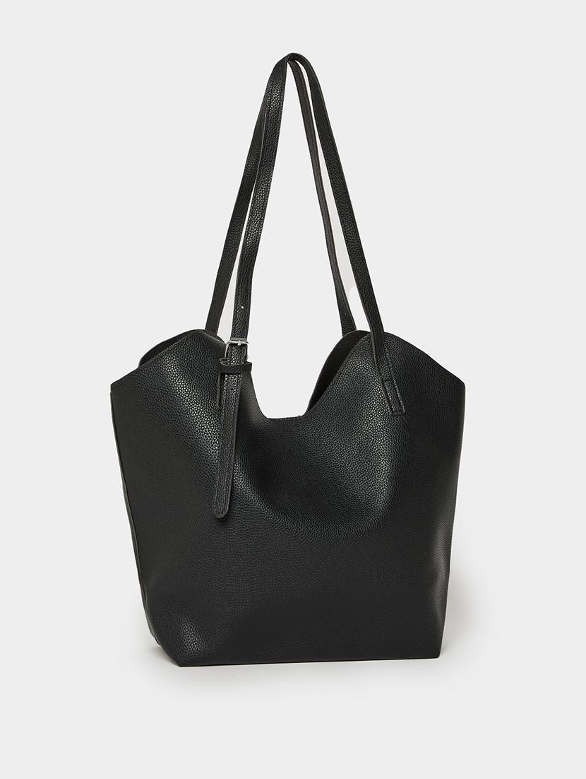 black pu solid shoulder bag handbag - 21971499 - Standard Image - 1