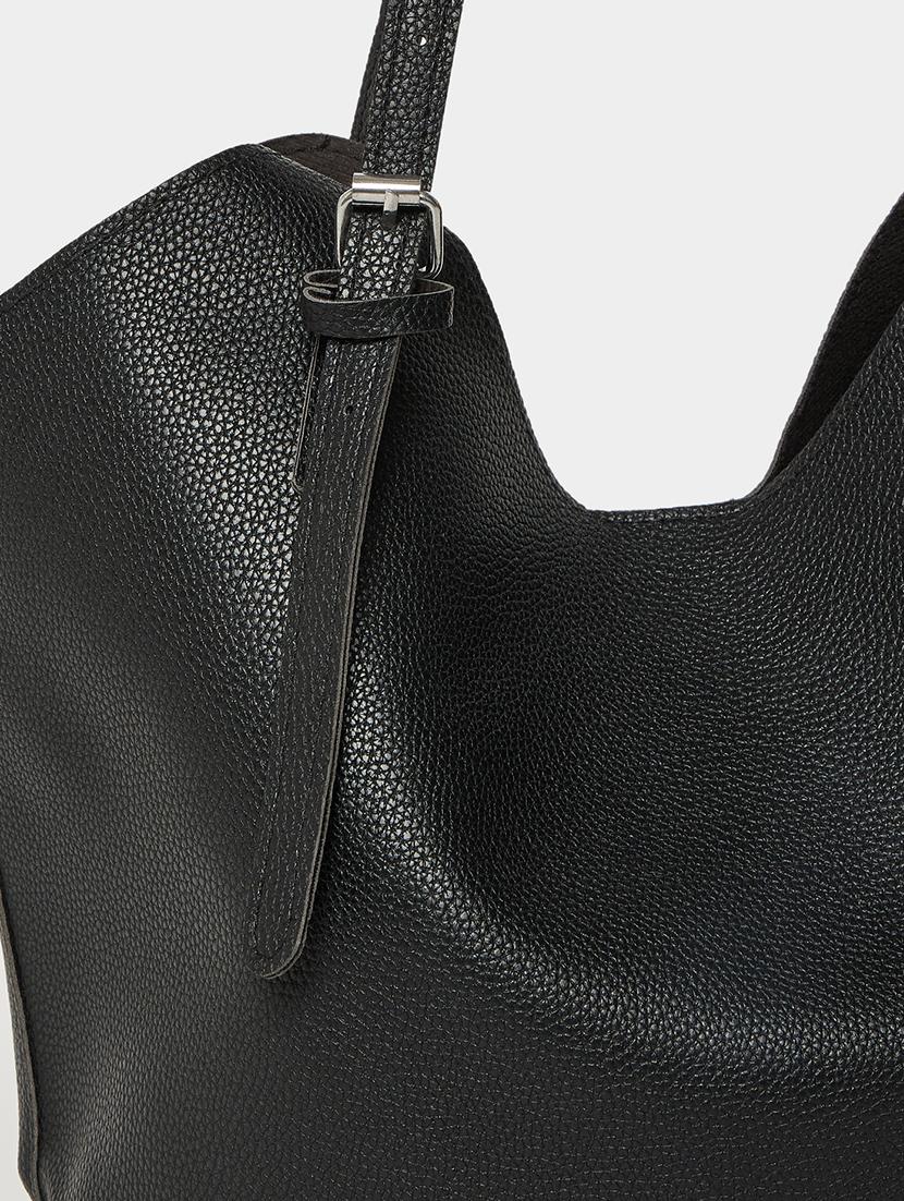 black pu solid shoulder bag handbag - 21971499 - Standard Image - 4
