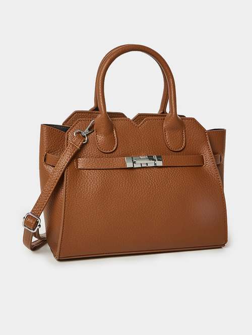 textured brown pu leather handheld bag
