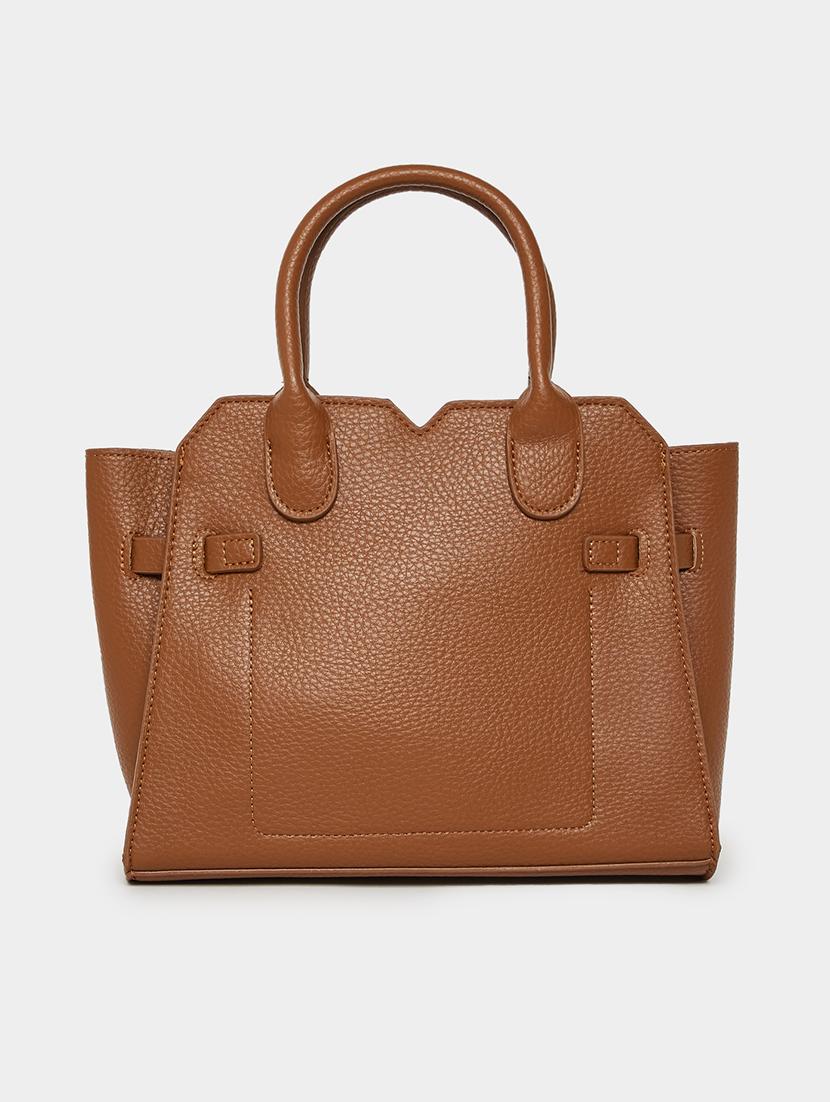 textured brown pu leather handheld bag - 21971502 - Standard Image - 4