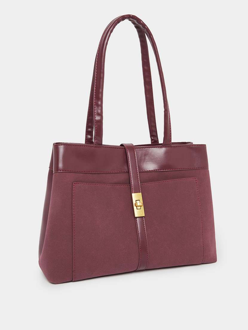 maroon solid shoulder bag with twist clasp - 21971505 -  Standard Image - 1