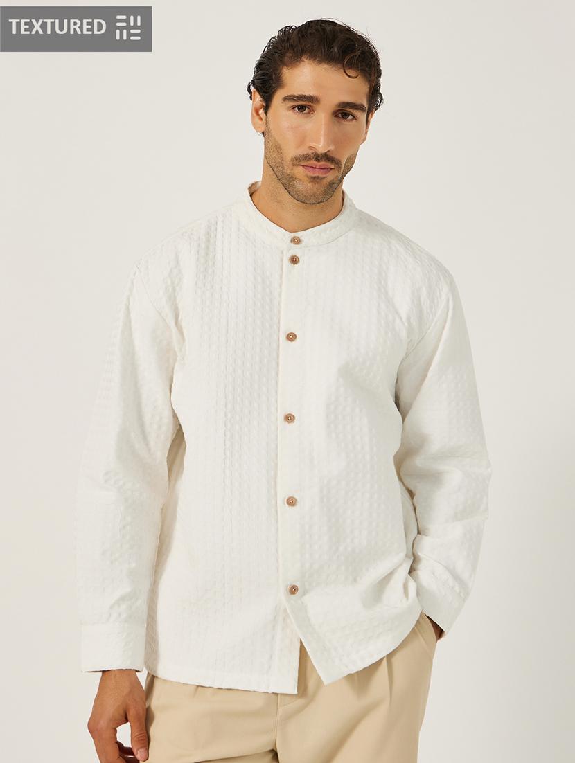 men self design long sleeve loose fit shirt - 21971538 - Standard Image - 1