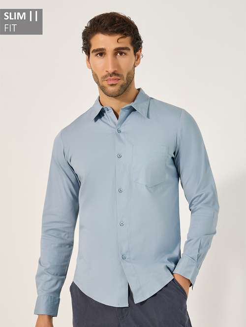 men solid long sleeve slim fit casual shirt - 21971546 - Standard Image - 0