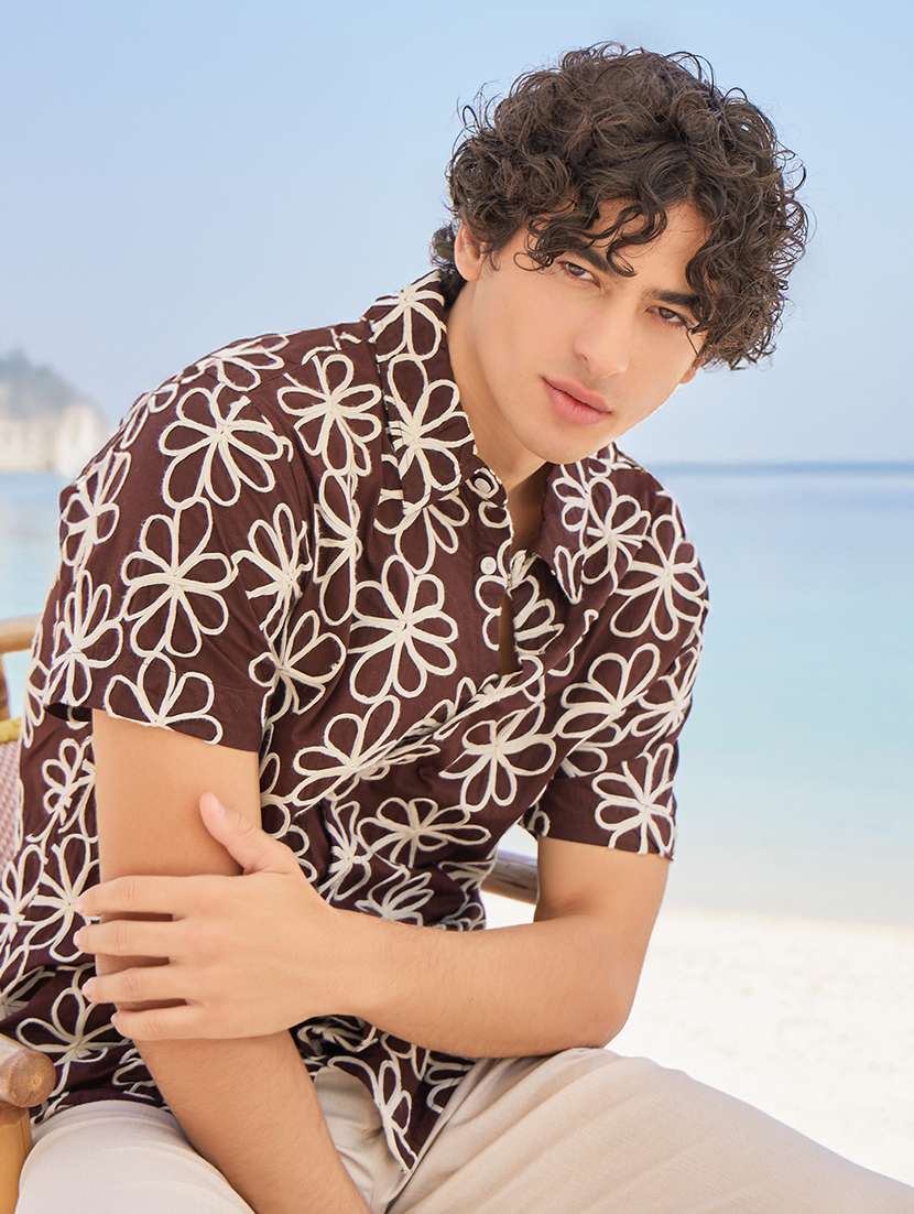 men textured short sleeve regular fit casual shirt - 21971547 -  Standard Image - 1