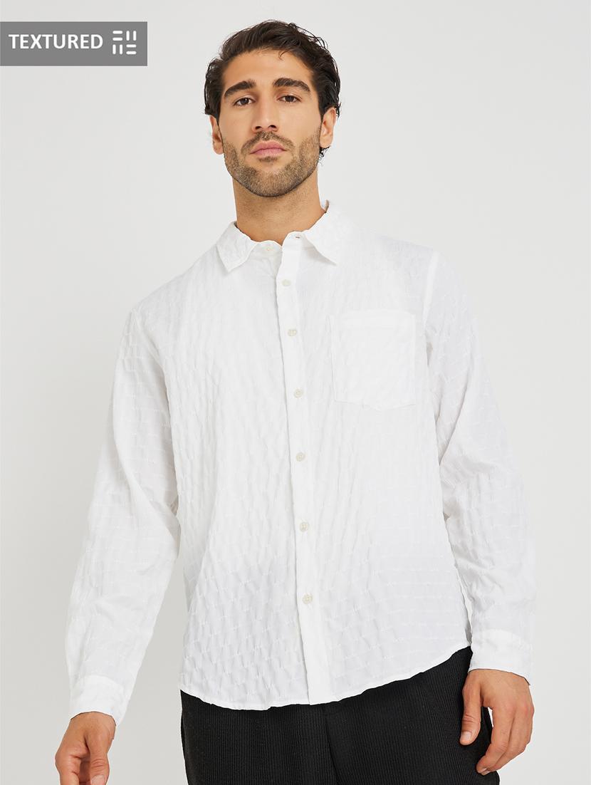 men textured long sleeve regular fit casual shirt - 21971551 - Standard Image - 1