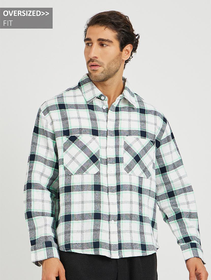 men checkered long sleeve oversized casual shirt - 21971552 -  Standard Image - 1