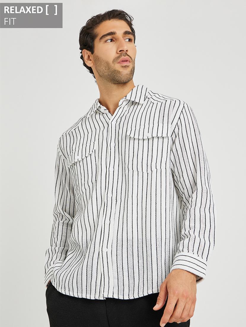men striped long sleeve loose fit casual shirt - 21971553 -  Standard Image - 1