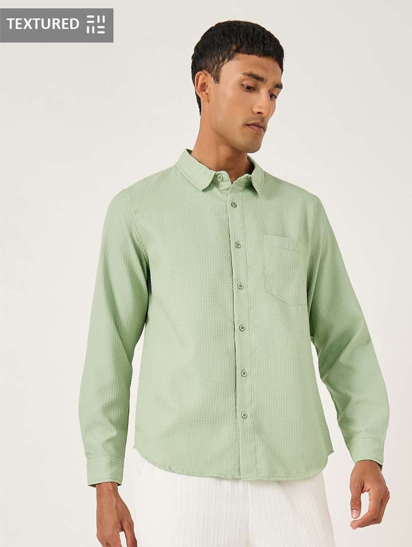 men textured long sleeve regular fit casual shirt - 21971554 -  Standard Image - 1