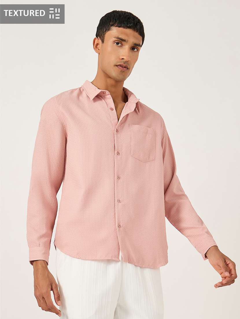 men textured long sleeve regular fit casual shirt - 21971555 -  Standard Image - 1