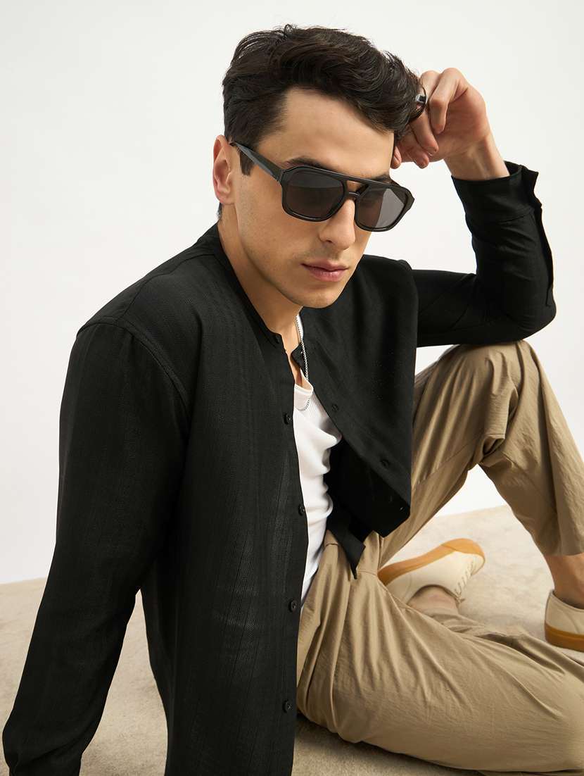 men self design long sleeve loose fit casual shirt - 21971557 -  Standard Image - 6