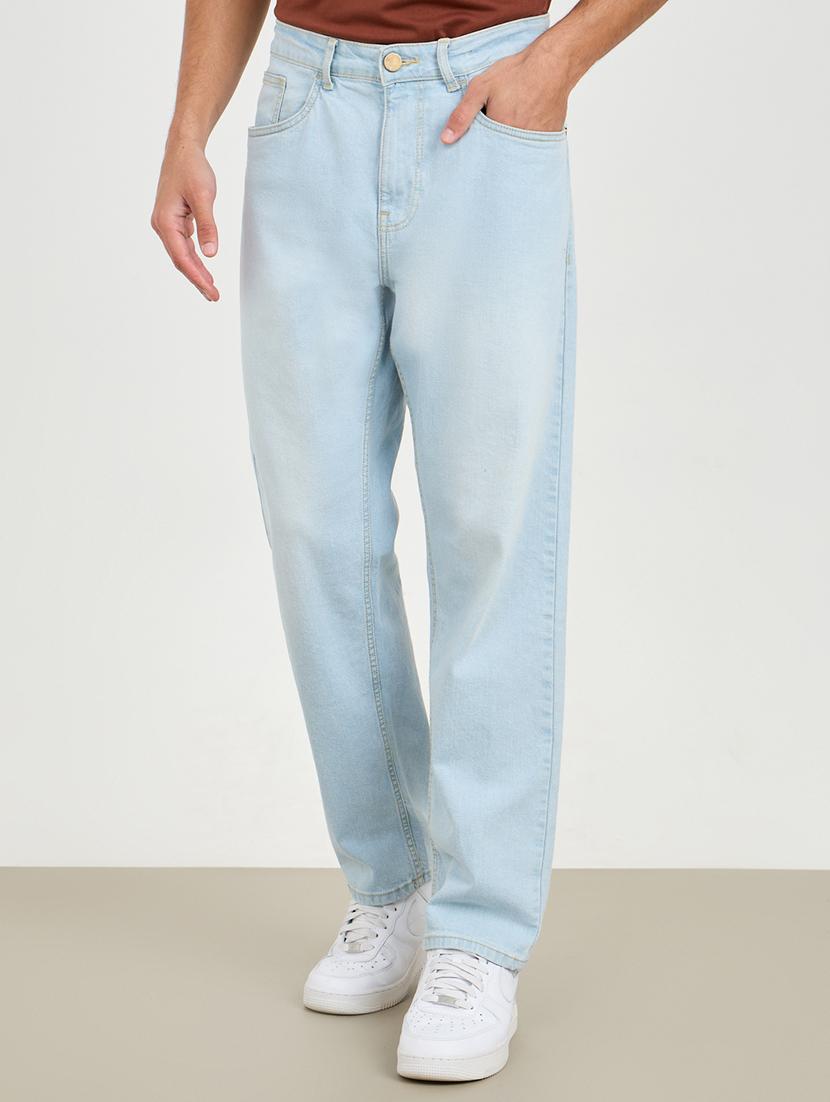men washed mid rise full length jeans