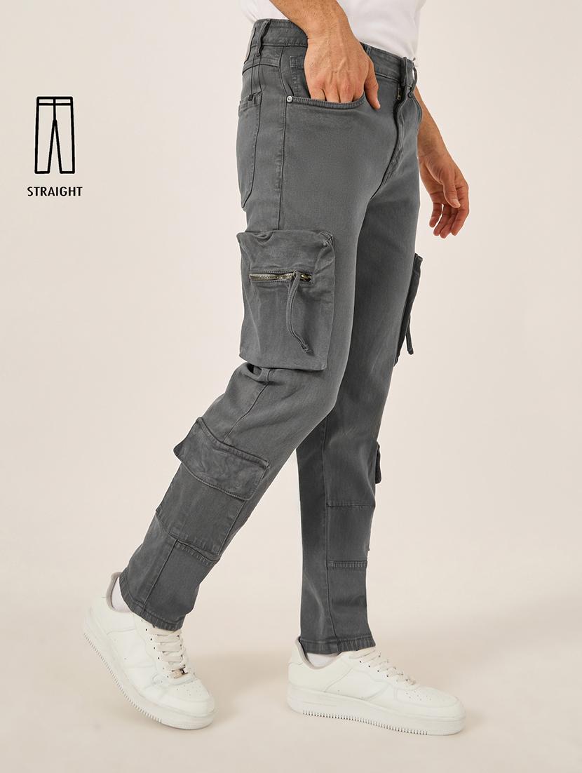men grey solid mid rise regular fit cargo - 21971589 - Standard Image - 1