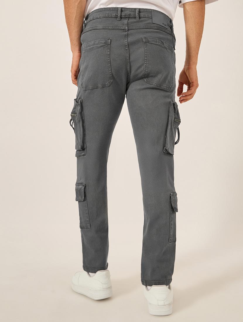 men grey solid mid rise regular fit cargo - 21971589 - Standard Image - 4
