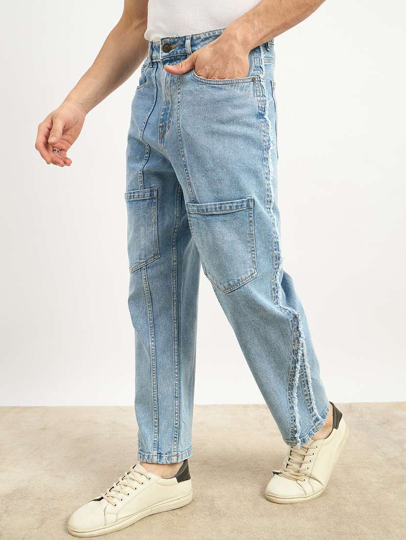 men light blue solid mid rise regular fit cargo - 21971590 -  Standard Image - 1