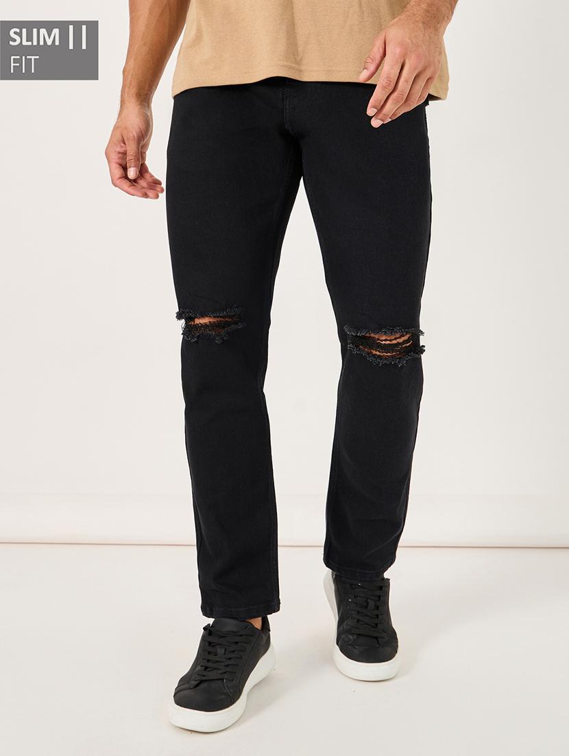 men slash knee mid rise full length jeans - 21971591 -  Standard Image - 1