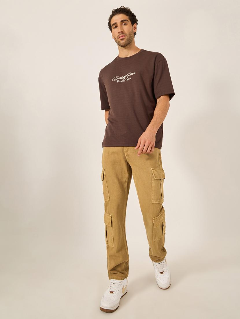 men brown solid mid rise cargo - 21971594 - Standard Image - 4