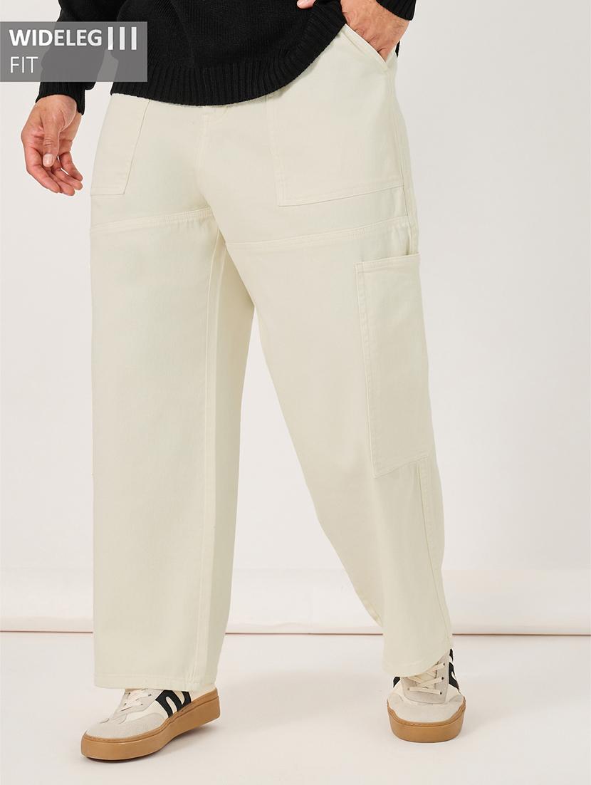men off white solid mid rise baggy jeans - 21971595 - Standard Image - 1