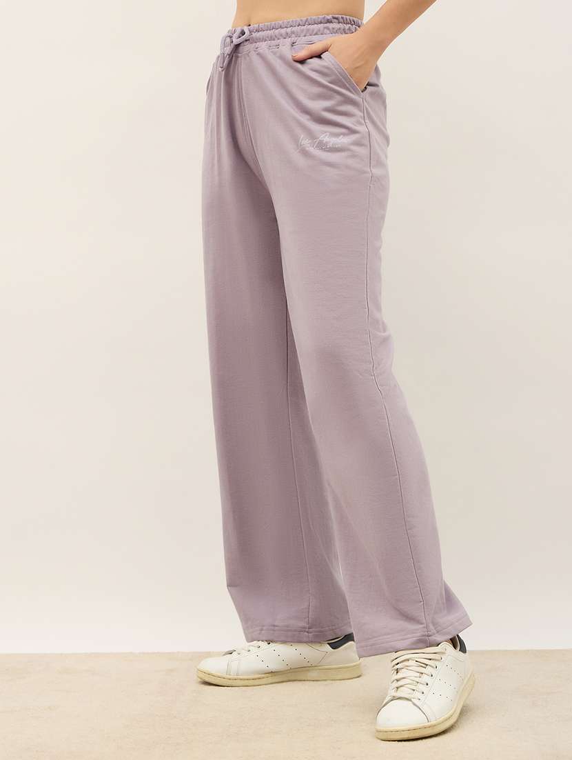 women solid high rise  track pant - 21971640 -  Standard Image - 1