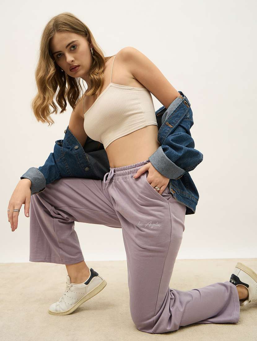 women solid high rise  track pant - 21971640 -  Standard Image - 4