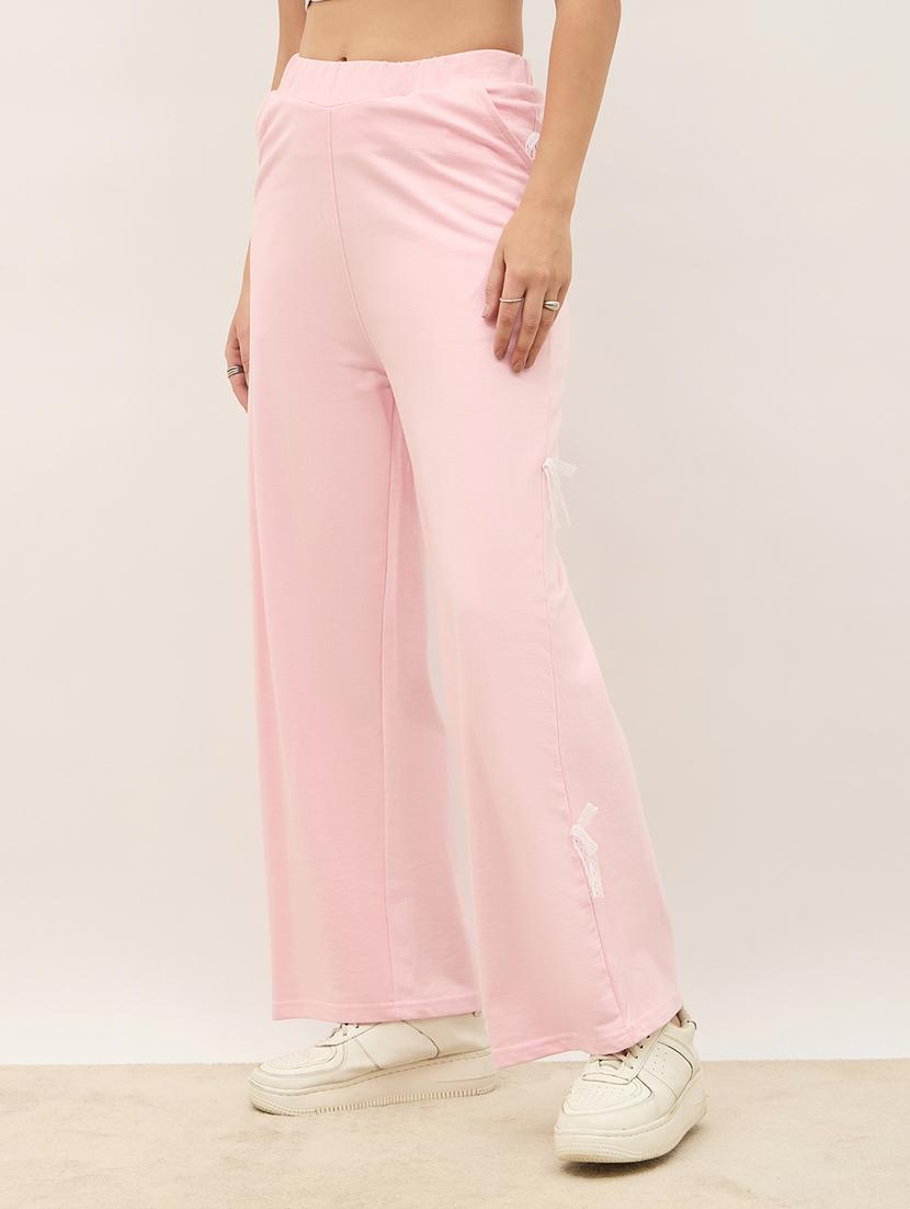 women pink solid high rise track pant - 21971643 - Standard Image - 1
