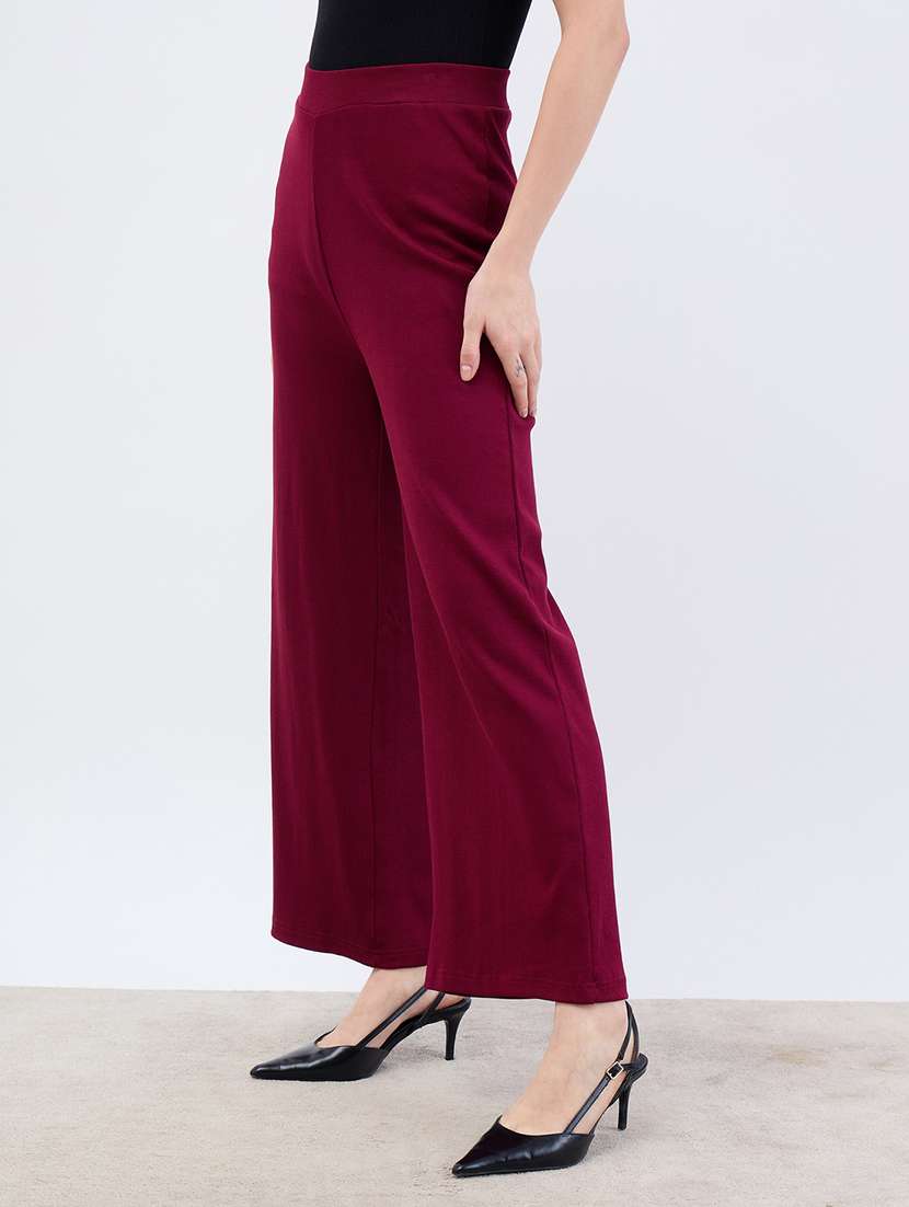 women solid high rise wide leg trouser - 21971645 - Standard Image - 1